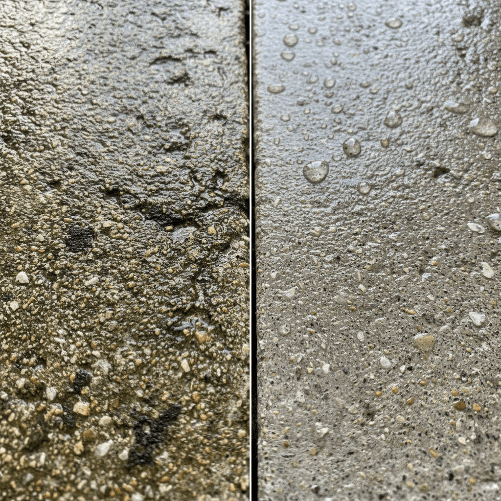 Discolored broken concrete walkway replaced with a clean new walkway